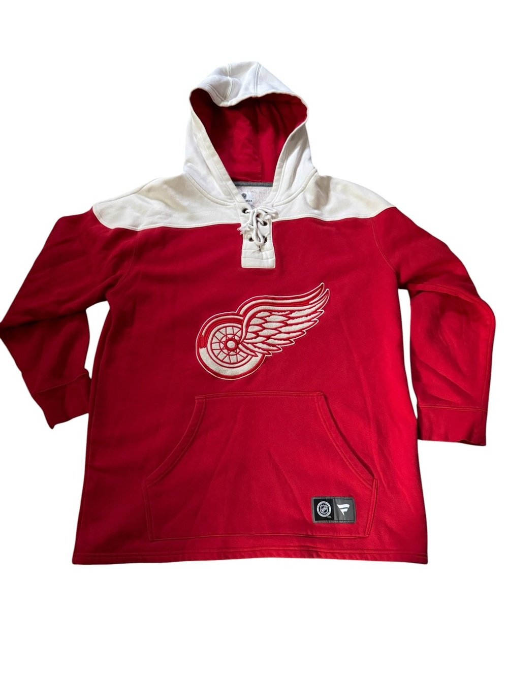 Detroit Redwings Hoodie Sweatshirt Mens XL Red and White Lace Up Fanatics NHL